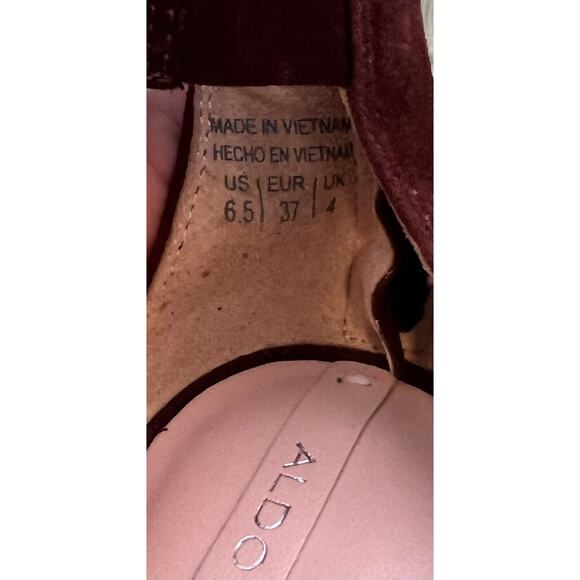 Aldo Stilletto High Heel Size 6.5 Rhinestone Ankle Strap Open Toe Shoe Suede Red - Picture 7 of 7